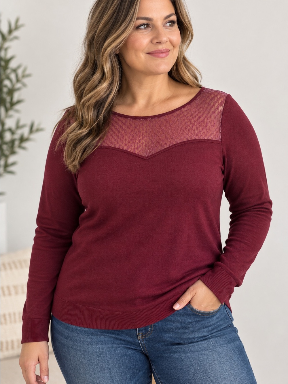 Limited L Large red mesh sweetheart neckline. keyhole back. Long sleeve. Date